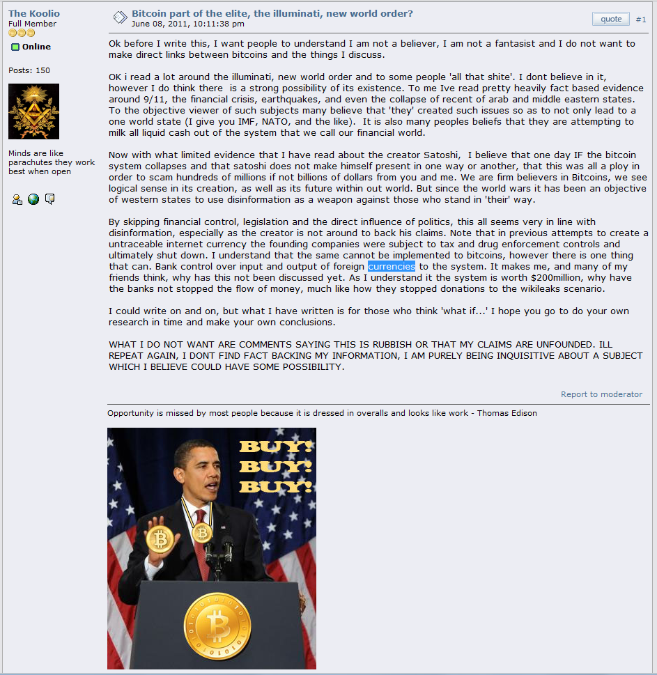 Bitcoin part of the elite, the illuminati, new world order?
